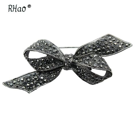 Vintage Black Bow Brooches For Women Fashion Large Bowknot Brooch Pin Rhinestone Jewelry Winter