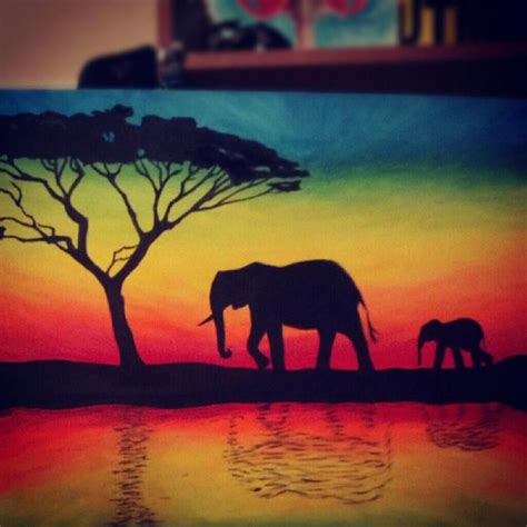 Elephant Silhouette By Tylertiger On Deviantart Art Painting Sunset
