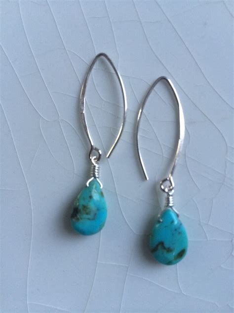 Turquoise Pear Briolette Drop And Sterling Silver Earrings Etsy