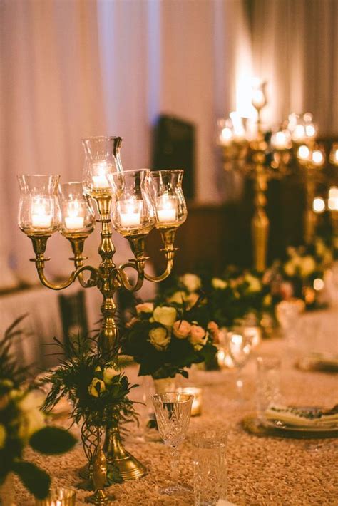 Glamorous Gold Candle Holder Wedding Reception Centerpiece Featured