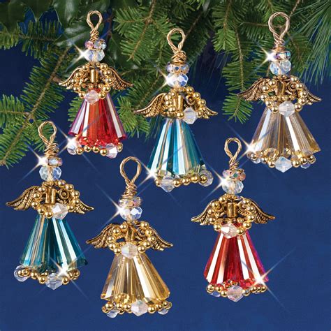 Beaded Ornament Kit Crystal Angels Gold Solid Oak