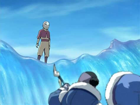 Aang Coming Out Of The Avatar State And Standing On Top Of The Iceberg