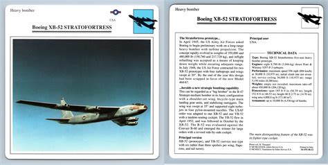 Boeing Xb 52 Stratofortress Heavy Bomber Warplanes Collectors Club Card