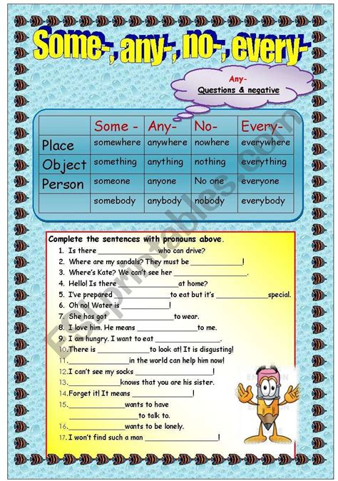 Some Any No Every Esl Worksheet By Svetlana F Grammar