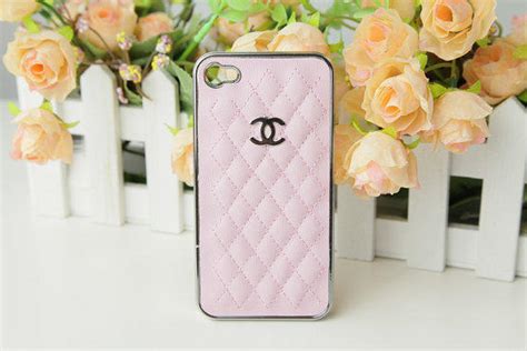 Baby Pink Leather Case With Metal Cc Chanel For Iphone Case White