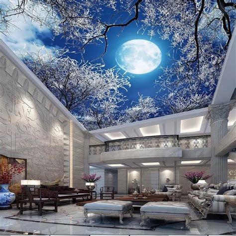 The great collection of night sky ceiling wallpaper for desktop, laptop and mobiles. Beibehang Ultra HD round moon forest snow scene sky night ...