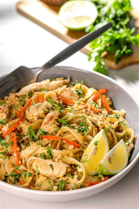 This chicken pad thai recipe is a quicker version than the traditional but still tastes absolutely delicious! Chicken Pad Thai Recipe | Pad thai recipe, Pad thai, Recipes