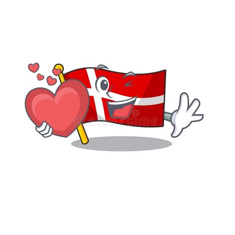 With Heart Flag Denmark Cartoon Character Mascot Style Stock Vector