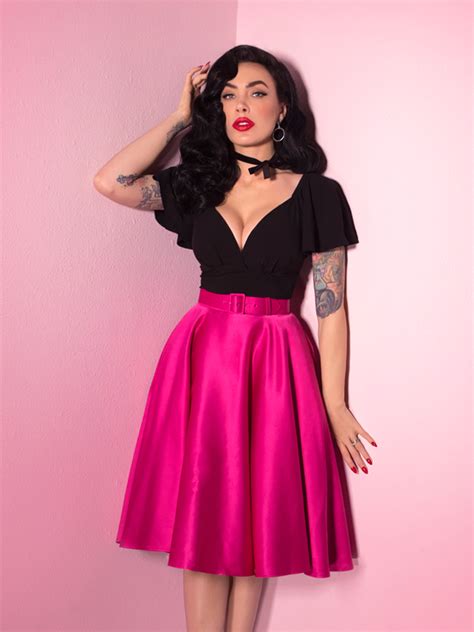 circle skirt in hot pink satin vixen by micheline pitt pinup skirt vintage outfits classy
