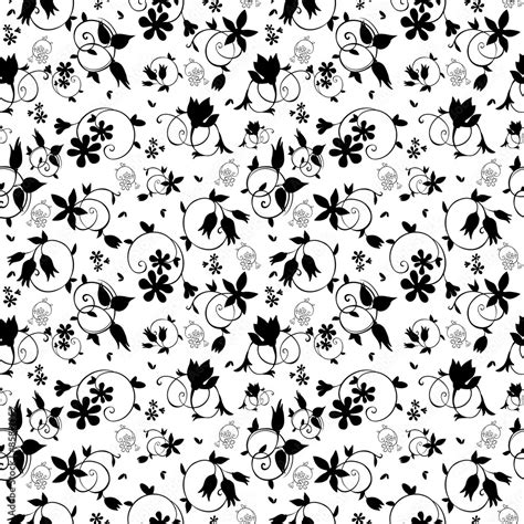 Vector Black White Swirl Floral Texture Seamless Pattern Stock Vector