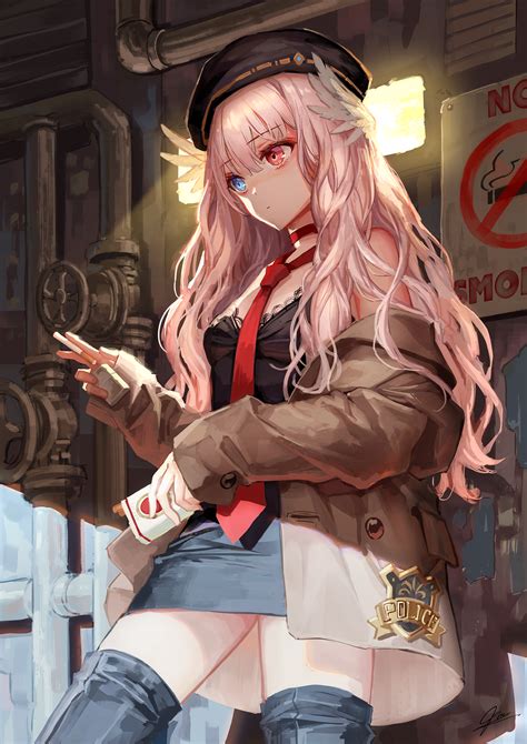 Original Characters Police Pink Hair Long Hair Fantasy Girl Mai