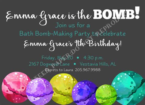 Bath Bomb Birthday Party- Kid Birthday Party Invitation- Personalized