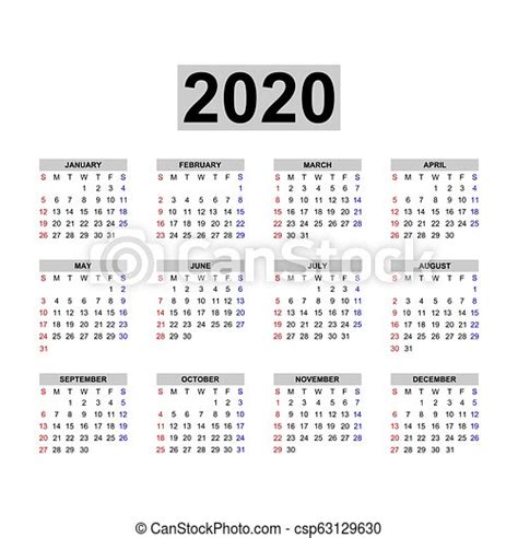 Calendario 2020 Calendar 2020 Plantilla Diseño De Calendarios En