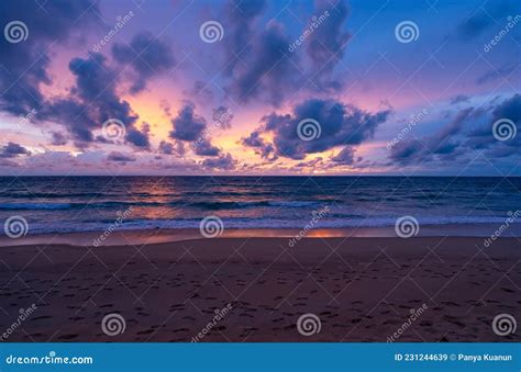 Amazing Seascape With Sunset Clouds Over The Sea With Dramatic Sky