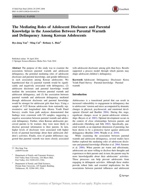 The Mediating Roles Of Adolescent Disclosure And Parental Knowledge In