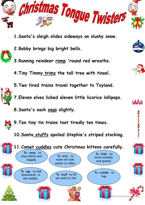 Christmas Tongue Twisters Worksheet Free Esl Printable