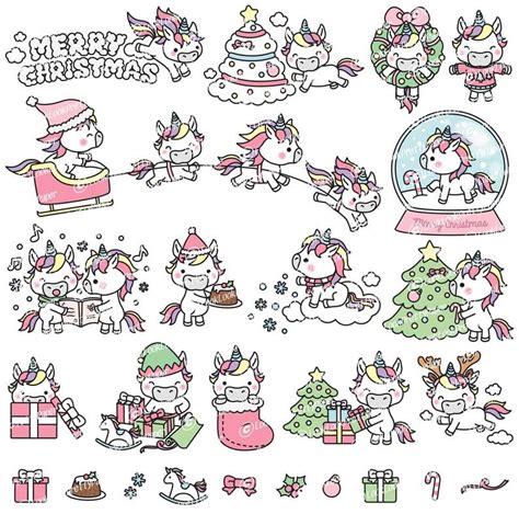 Premium Vector Clipart Kawaii Christmas Unicorns Cute Etsy