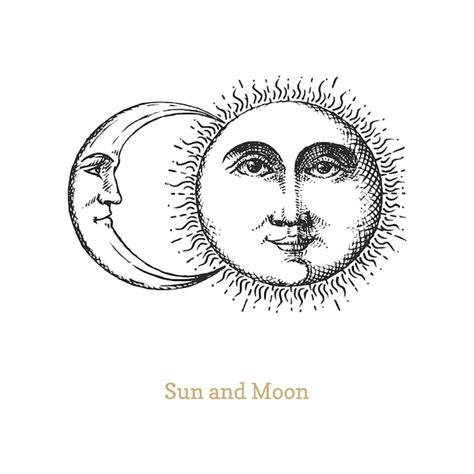 Premium Vector Sun And Moon Hand Drawn In Engraving Style Vector