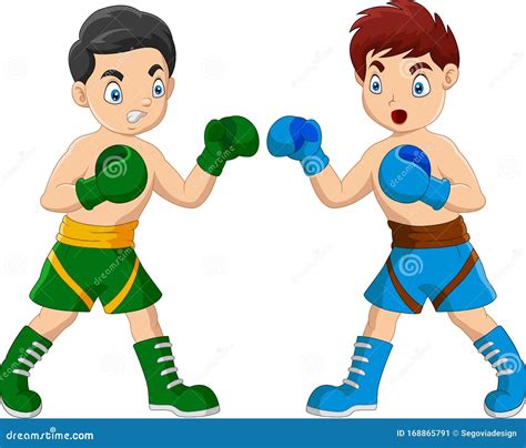 Cartoon Boys Are Boxing Each Other In A Match Stock Vector