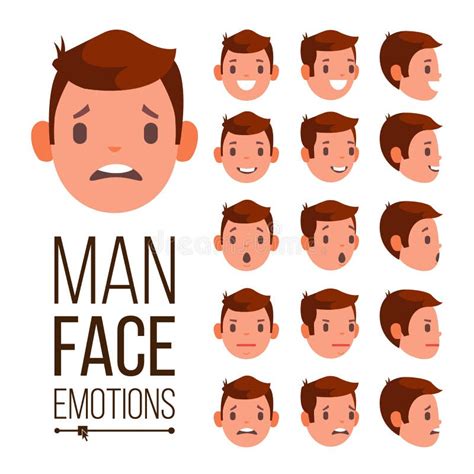 Man Emotions Vector Different Male Face Avatar Expressions Set