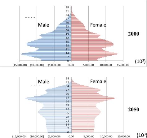 Population Pyramid For China In 2000 And 2050 Download Scientific Diagram