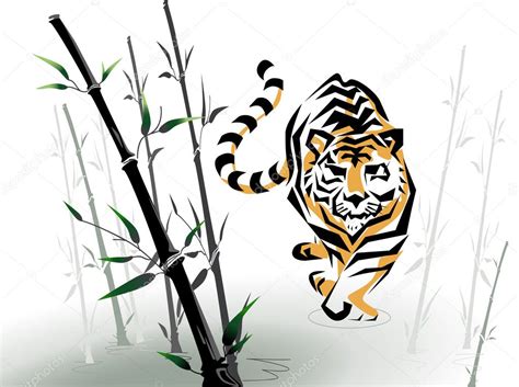 Vector Tiger In Bamboo — Stock Vector © Makarovaalex 4182704