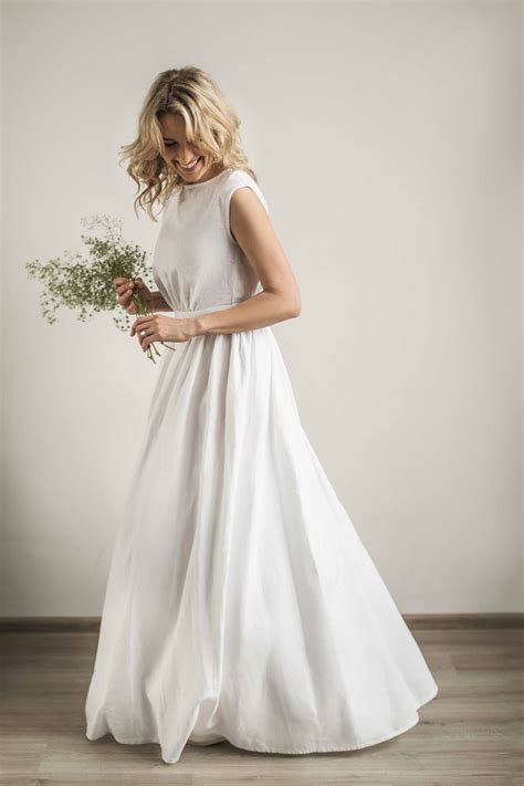 Linen Grecian Wedding Dress Handcrafted World Wide Shipping Cozyblue