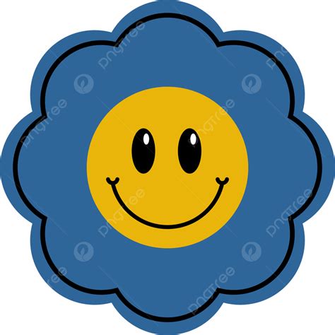 Blue Smiley Flower Sticker Sticker Retro Flower Png And Vector With