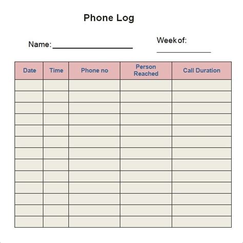 Printable log sheet room surf com. 10+ Phone log Templates - Word Excel PDF Formats