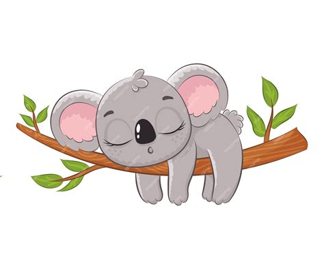 Premium Vector A Cute Koala Sleeps In A Tree Vector Illustration Of