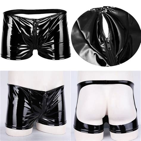 Patternless Underwear For Men Mens Wetlook Latex Leather Boxer Shorts