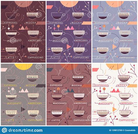 Coffee Types Vector Banners Set Coffee Types Preparation Infographics