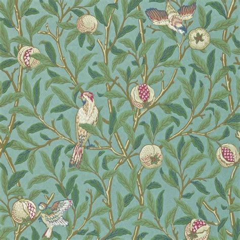 Bird And Pomegranate Wallpaper William Morris Green And Pale Blue