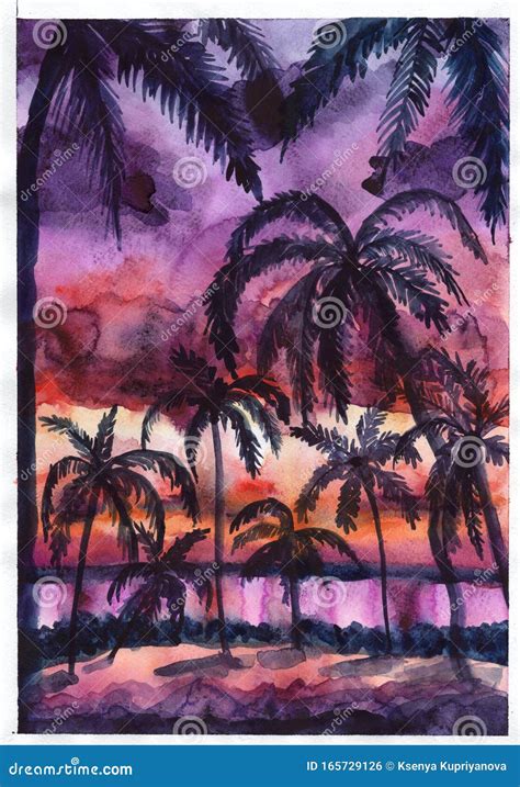 Palm Trees Black Silhouette Sunset Purple Pink Violet Orange Sky