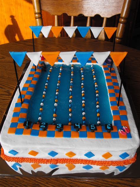 Vanilla cake with chocolate icing and fondant. Olympic Pool Birthday Cake / Swim Team / Swimmer - Cake ...