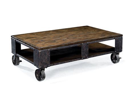 Green rustic distressed coffee table with wheels. Modern Industrial Warehouse & Railroad Cart Coffee Tables ...
