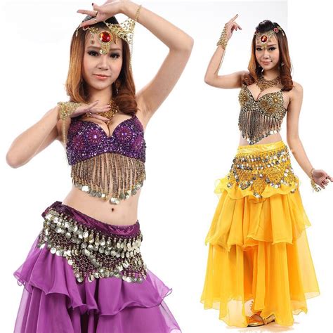 new style sexy woman belly dance handmade 3 piece bra long skirt and belt stage performance