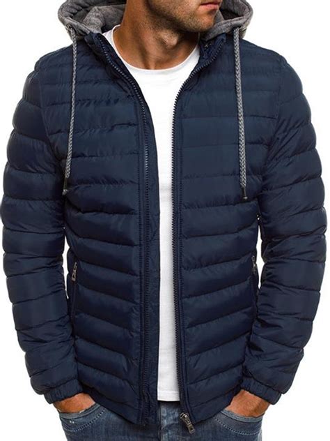 Mens Hooded Puffer Jackets Coats Winter Warm Zipper Casual Padded