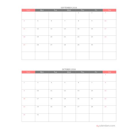 Two Months Per Page Printable Calendar Ezcalendars