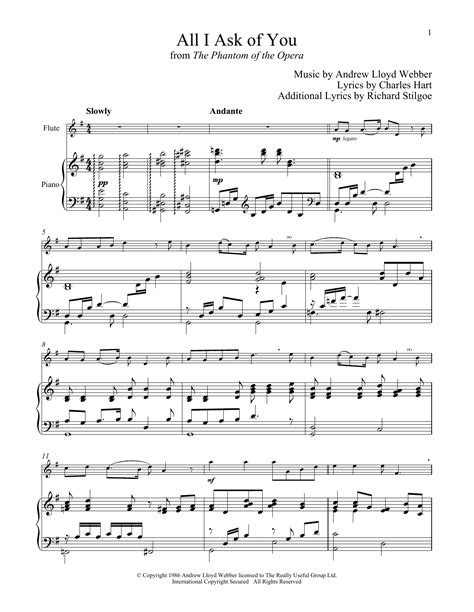 Enjoy an unrivalled sheet music experience for ipad—sheet music viewer, score library, and music store all in one app. All I Ask Of You (from The Phantom of The Opera) Sheet Music | Andrew Lloyd Webber | Flute and Piano