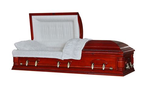 Cherry Matinée Veneer Solid Wood Caskets For Sale With Cream Velvet