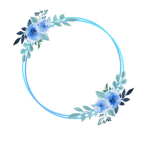 Floral Round Frame Hd Transparent Blue Round Shaped Floral Frame With