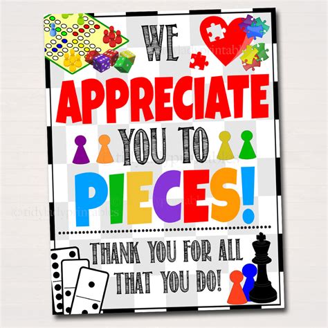 Games Theme Teacher Staff Appreciation Printable Decor Signs Tidylady