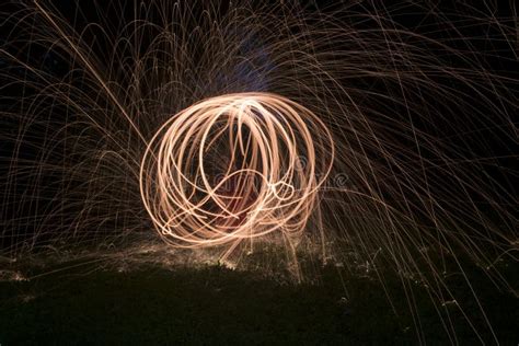 Fire Poi Flaming Steel Wool Spinning Stock Photo Image Of Draw Cute