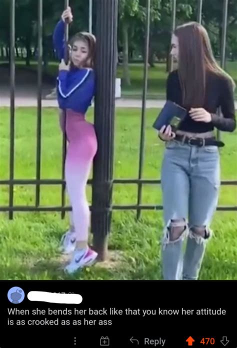 Girl On Tiktok Tries To Show That She Is Too Thicc To Fit Through The Gate By Arching Her Back