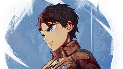 Attack On Titan Eren Yeager With Green Eyes Wearing Brown Shirt With