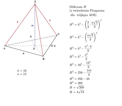 Na rysunku przedstawiono ostrosłup prawidłowy trójkątny o krawędzi