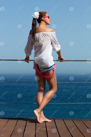 Backside Of Fashionable Brunette Girl In Denim Shorts Stock Image Image Of Sensual Adult