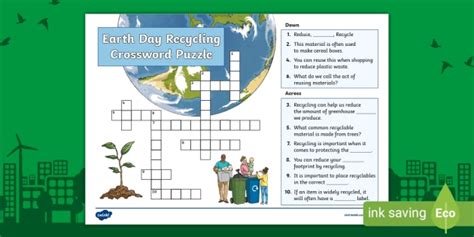 Free Earth Day Recycling Crossword Puzzle Printable Twinkl