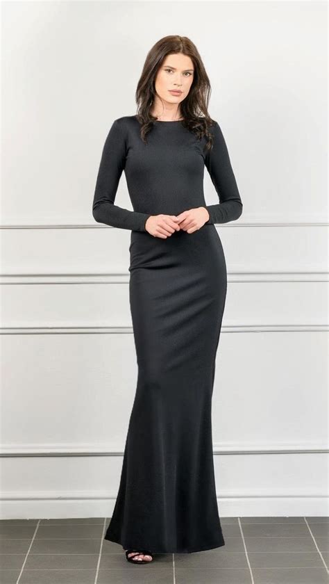 Black Bodycon Long Sleeves Fitted Maxi Dress Bodycon Evening Party Dress Long Sleeve Black